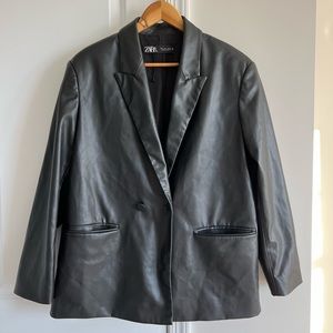 Zara Black Leather Blazer